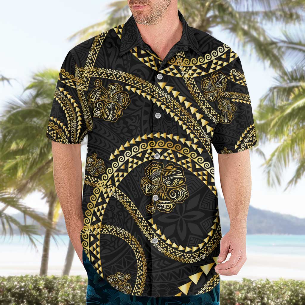 Hawaiian Kakau Art and Hisbiscus Tattoo Hawaiian Shirt Tribal Pattern-Gold Style - Polynesian Pride