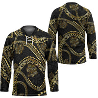 Hawaiian Kakau Art and Hisbiscus Tattoo Hockey Jersey Tribal Pattern-Gold Style - Polynesian Pride