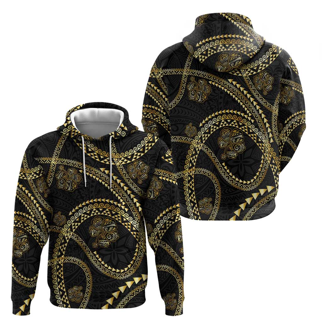 Hawaiian Kakau Art and Hisbiscus Tattoo Hoodie Tribal Pattern-Gold Style - Polynesian Pride