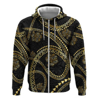 Hawaiian Kakau Art and Hisbiscus Tattoo Hoodie Tribal Pattern-Gold Style - Polynesian Pride