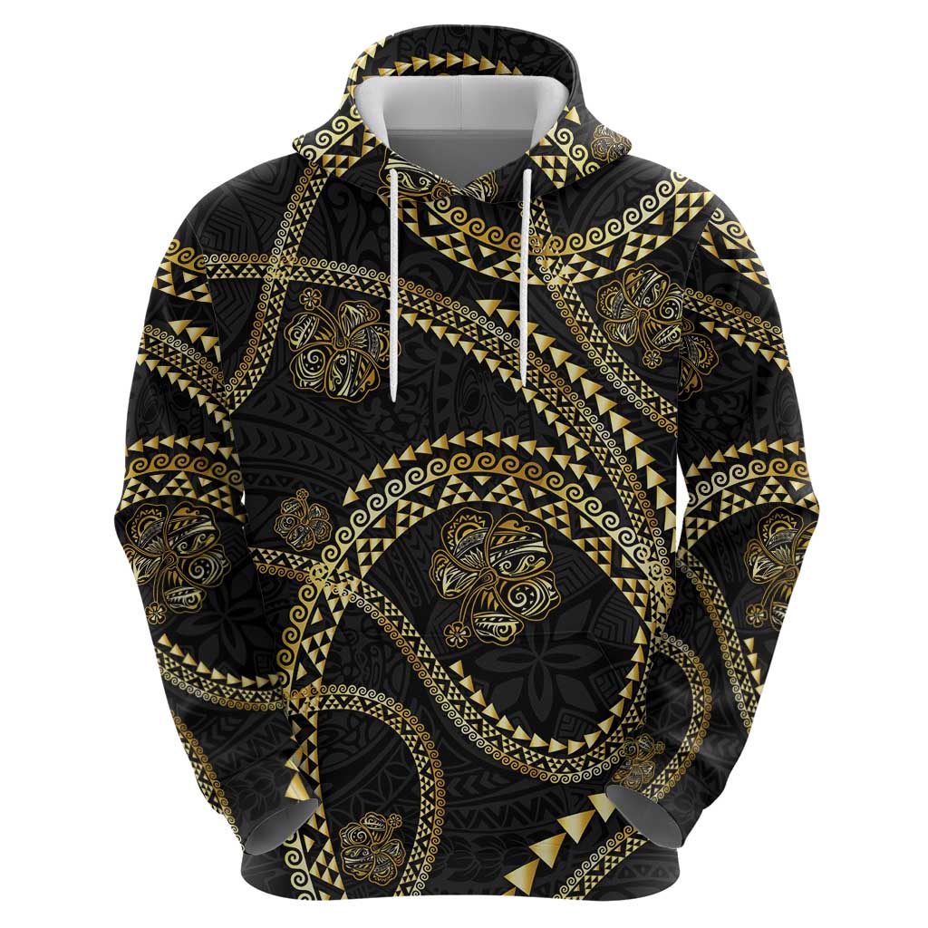 Hawaiian Kakau Art and Hisbiscus Tattoo Hoodie Tribal Pattern-Gold Style - Polynesian Pride