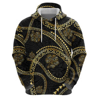 Hawaiian Kakau Art and Hisbiscus Tattoo Hoodie Tribal Pattern-Gold Style - Polynesian Pride