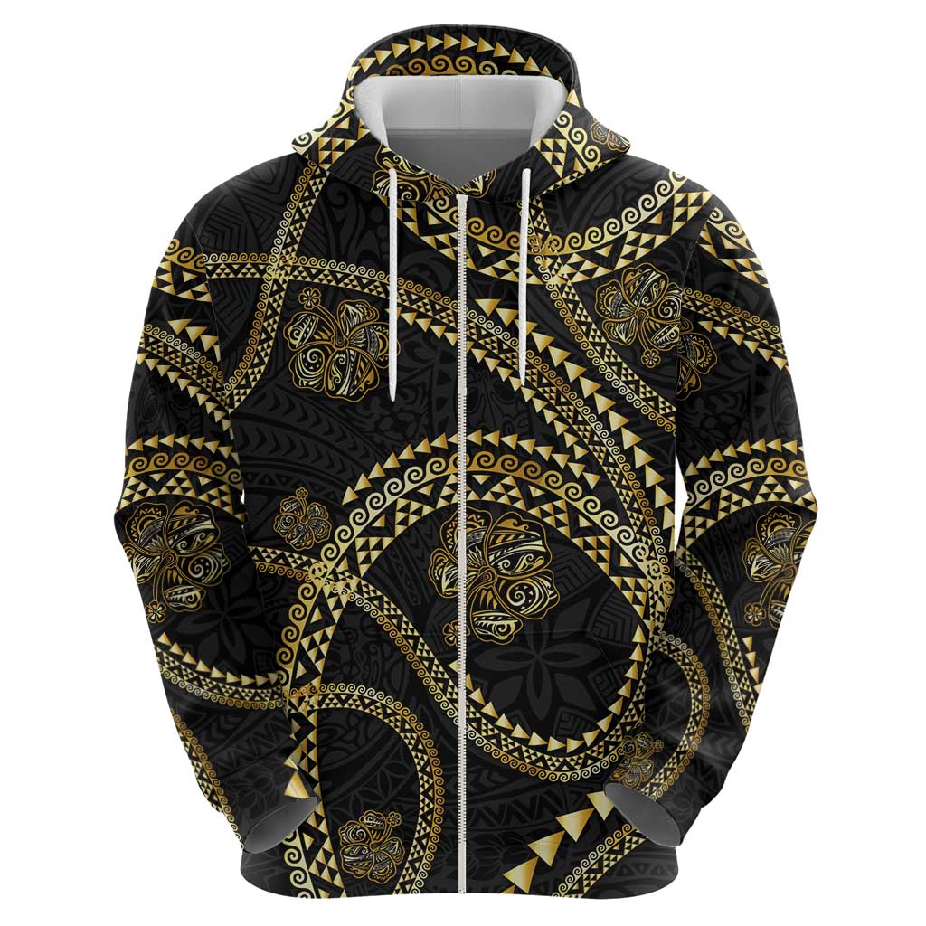 Hawaiian Kakau Art and Hisbiscus Tattoo Hoodie Tribal Pattern-Gold Style - Polynesian Pride