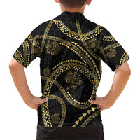 Hawaiian Kakau Art and Hisbiscus Tattoo Kid Hawaiian Shirt Tribal Pattern-Gold Style - Polynesian Pride