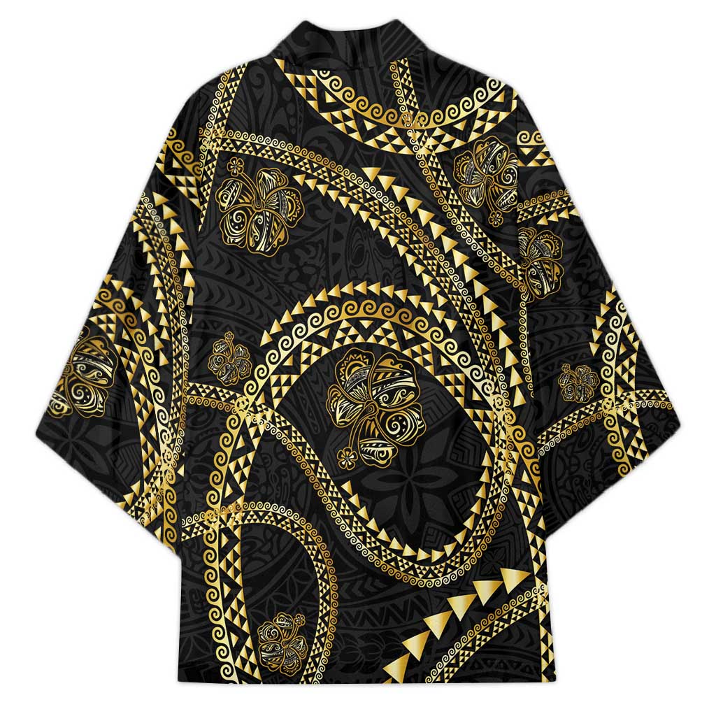 Hawaiian Kakau Art and Hisbiscus Tattoo Kimono Tribal Pattern-Gold Style - Polynesian Pride