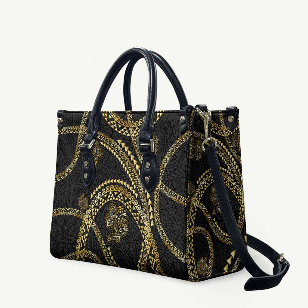 Hawaiian Kakau Art and Hisbiscus Tattoo Leather Bag Tribal Pattern-Gold Style - Polynesian Pride