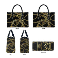 Hawaiian Kakau Art and Hisbiscus Tattoo Leather Bag Tribal Pattern-Gold Style - Polynesian Pride