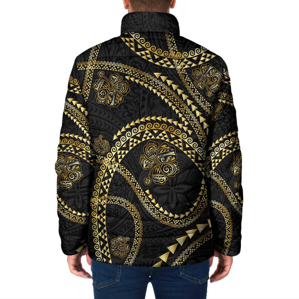 Hawaiian Kakau Art and Hisbiscus Tattoo Padded Jacket Tribal Pattern-Gold Style - Polynesian Pride
