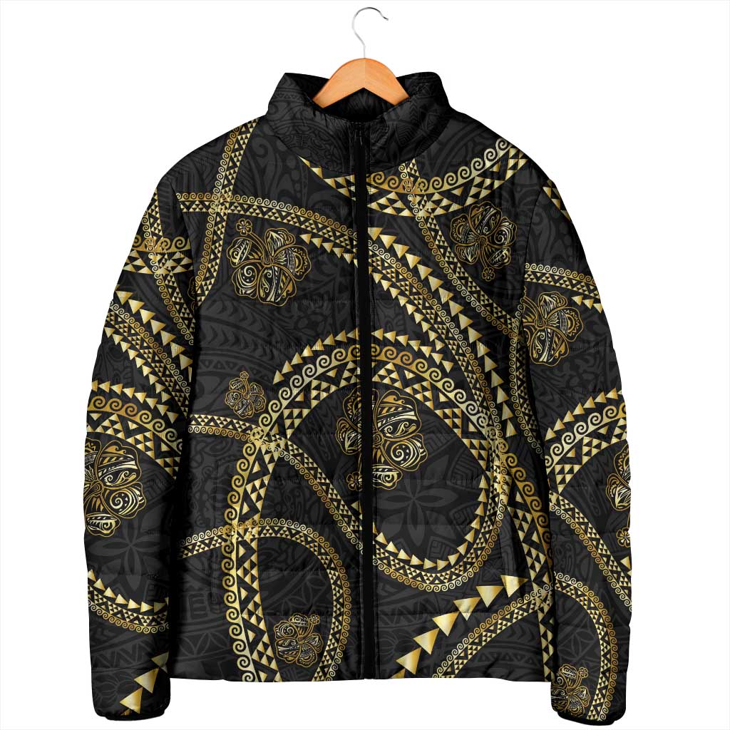Hawaiian Kakau Art and Hisbiscus Tattoo Padded Jacket Tribal Pattern-Gold Style - Polynesian Pride