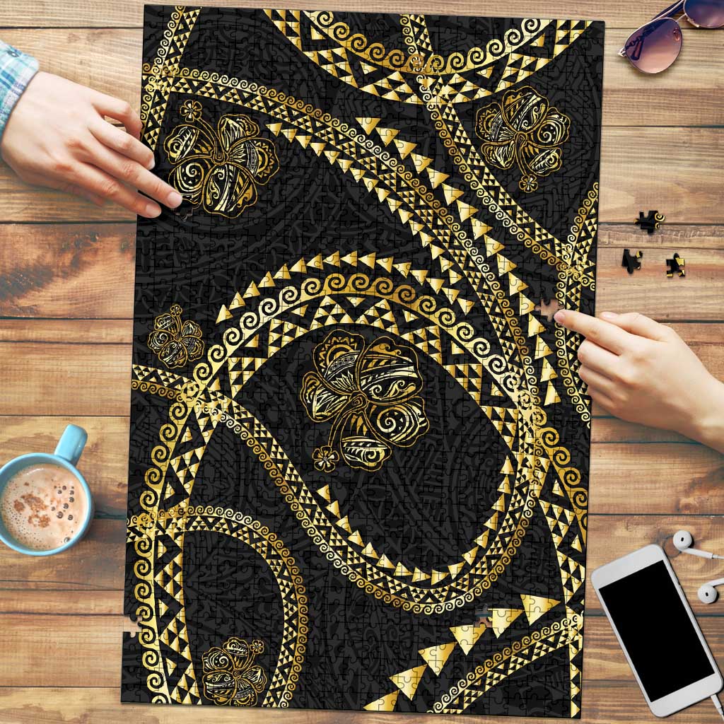 Hawaiian Kakau Art and Hisbiscus Tattoo Puzzle Tribal Pattern-Gold Style - Polynesian Pride
