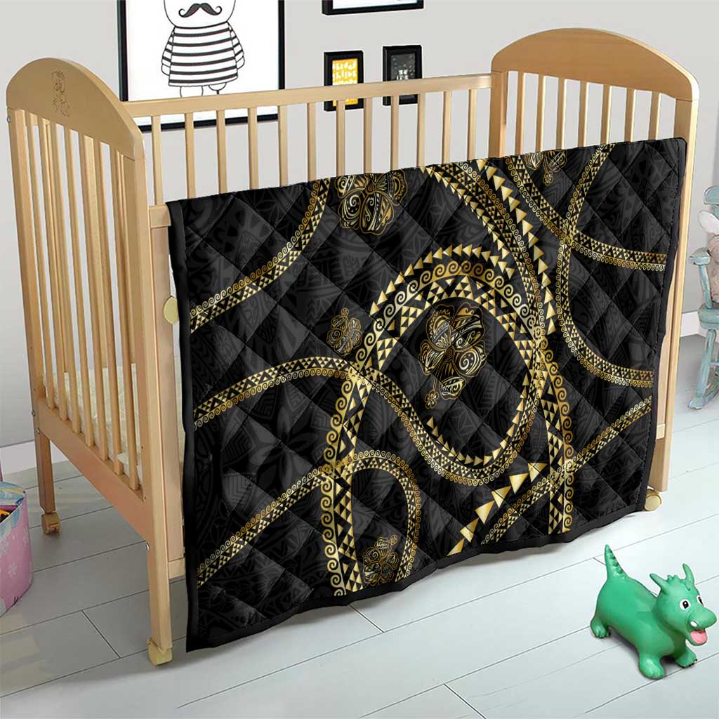 Hawaiian Kakau Art and Hisbiscus Tattoo Quilt Tribal Pattern-Gold Style - Polynesian Pride