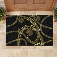 Hawaiian Kakau Art and Hisbiscus Tattoo Rubber Doormat Tribal Pattern-Gold Style - Polynesian Pride