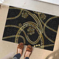 Hawaiian Kakau Art and Hisbiscus Tattoo Rubber Doormat Tribal Pattern-Gold Style - Polynesian Pride