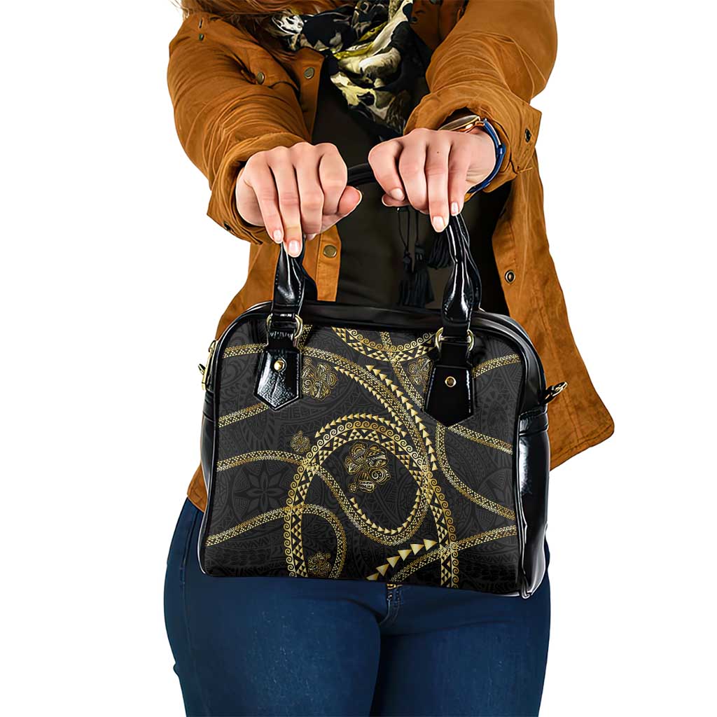 Hawaiian Kakau Art and Hisbiscus Tattoo Shoulder Handbag Tribal Pattern-Gold Style - Polynesian Pride