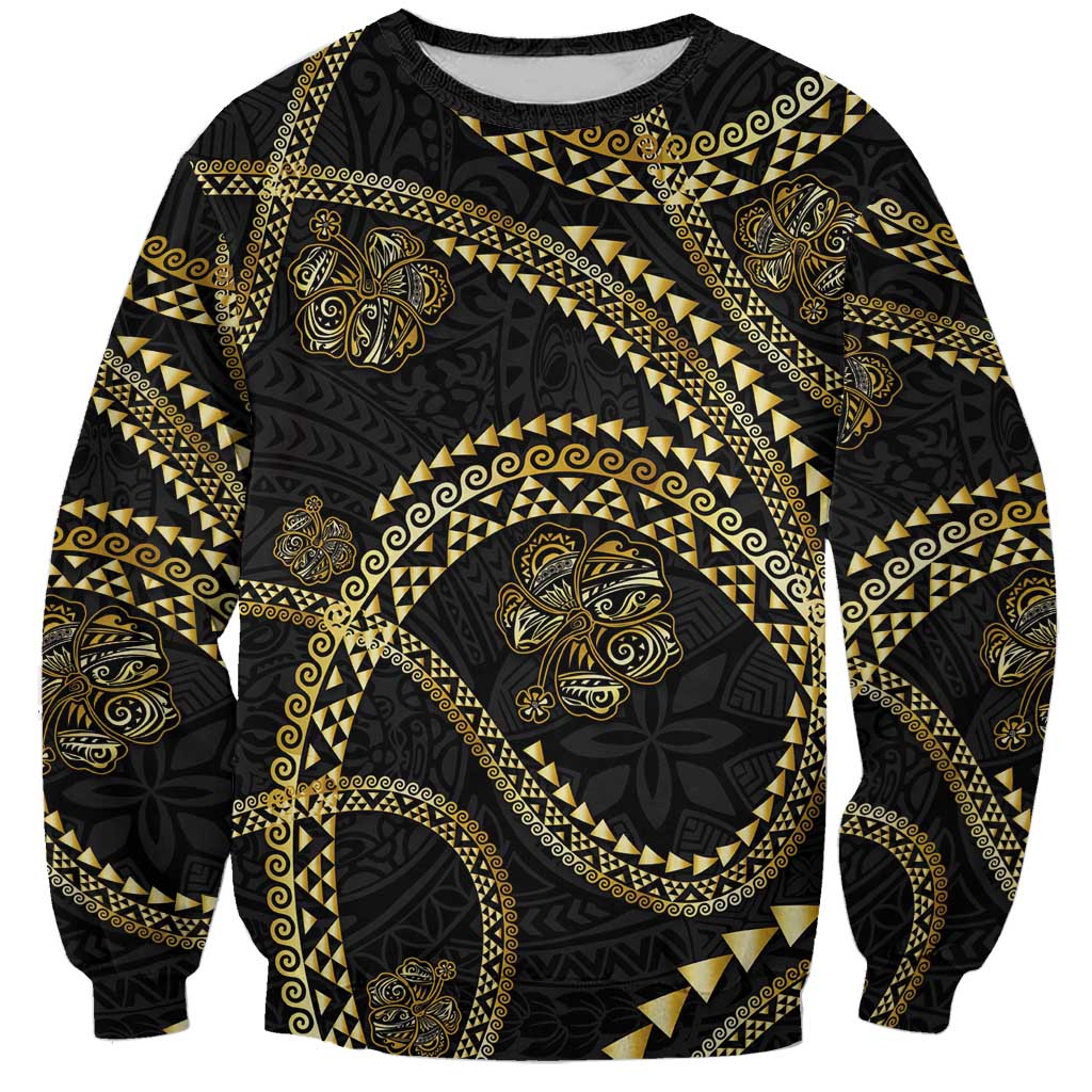 Hawaiian Kakau Art and Hisbiscus Tattoo Sweatshirt Tribal Pattern-Gold Style - Polynesian Pride