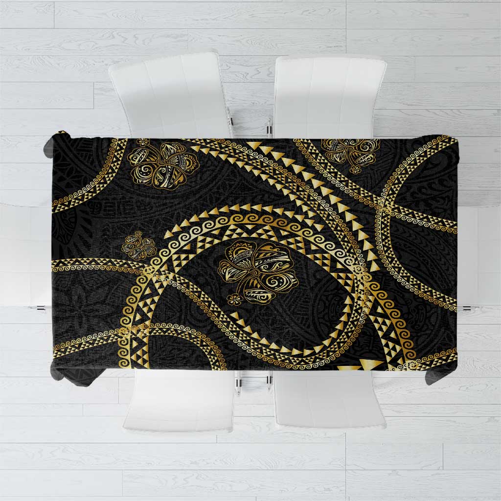 Hawaiian Kakau Art and Hisbiscus Tattoo Tablecloth Tribal Pattern-Gold Style - Polynesian Pride
