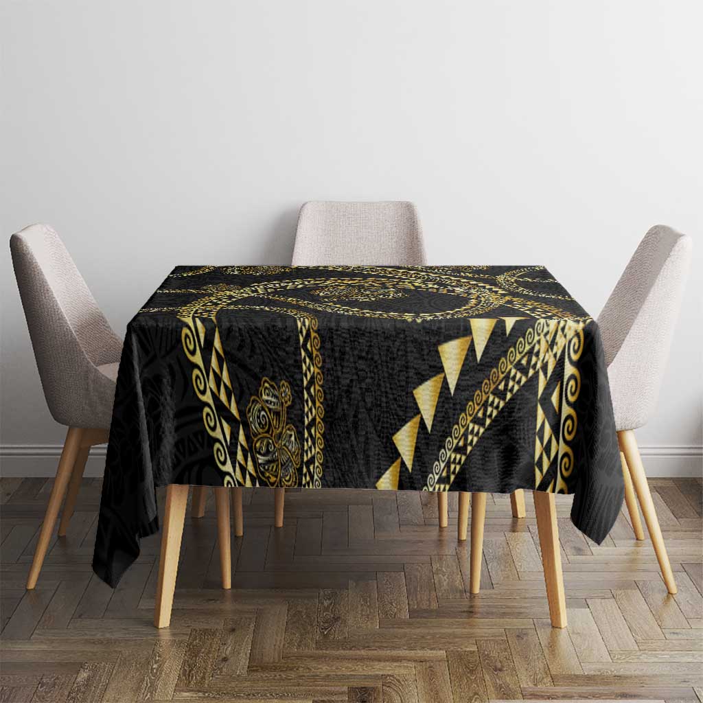 Hawaiian Kakau Art and Hisbiscus Tattoo Tablecloth Tribal Pattern-Gold Style - Polynesian Pride