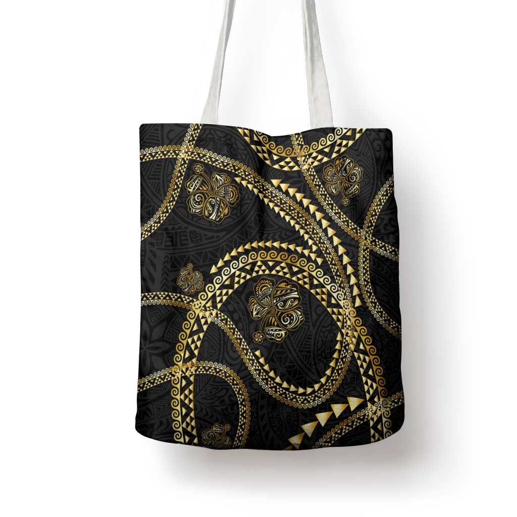Hawaiian Kakau Art and Hisbiscus Tattoo Tote Bag Tribal Pattern-Gold Style - Polynesian Pride