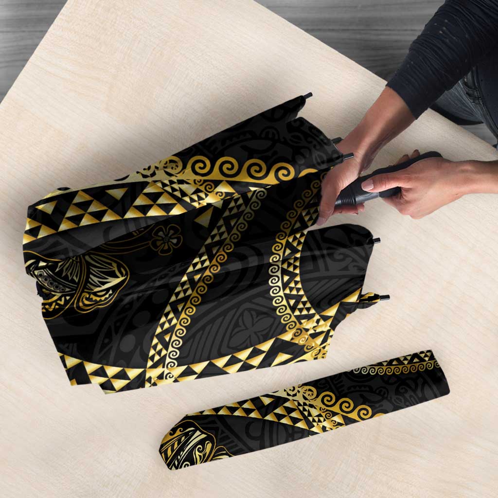 Hawaiian Kakau Art and Hisbiscus Tattoo Umbrella Tribal Pattern-Gold Style - Polynesian Pride