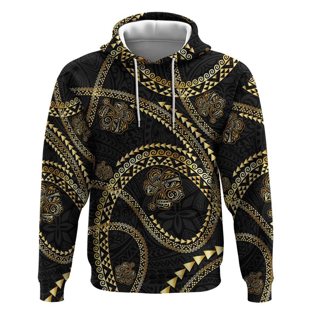 Hawaiian Kakau Art and Hisbiscus Tattoo Zip Hoodie Tribal Pattern-Gold Style - Polynesian Pride