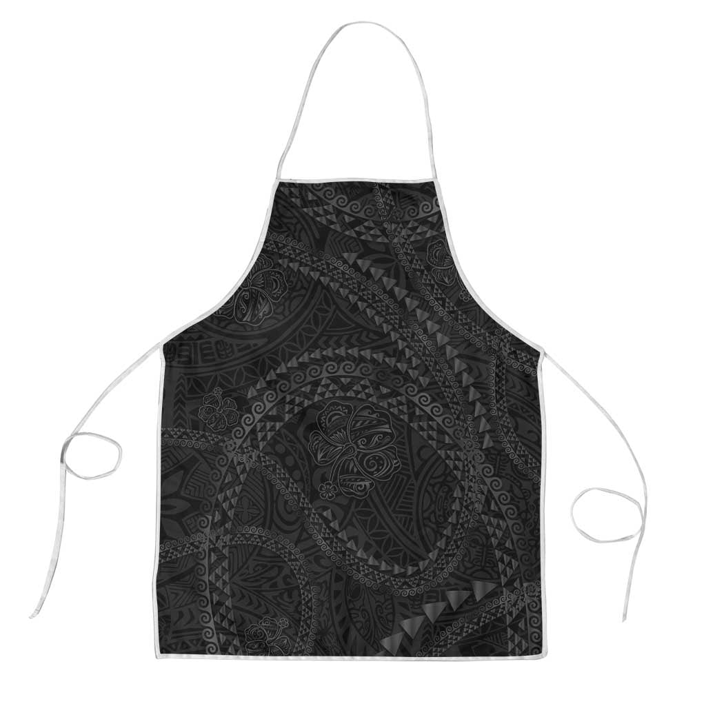 Hawaiian Kakau Art and Hisbiscus Tattoo Apron Tribal Pattern-Black Gradient Style LT03 Black - Polynesian Pride