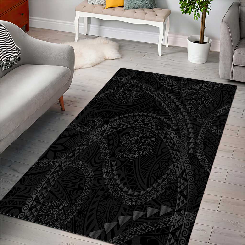 Hawaiian Kakau Art and Hisbiscus Tattoo Area Rug Tribal Pattern-Black Gradient Style - Polynesian Pride