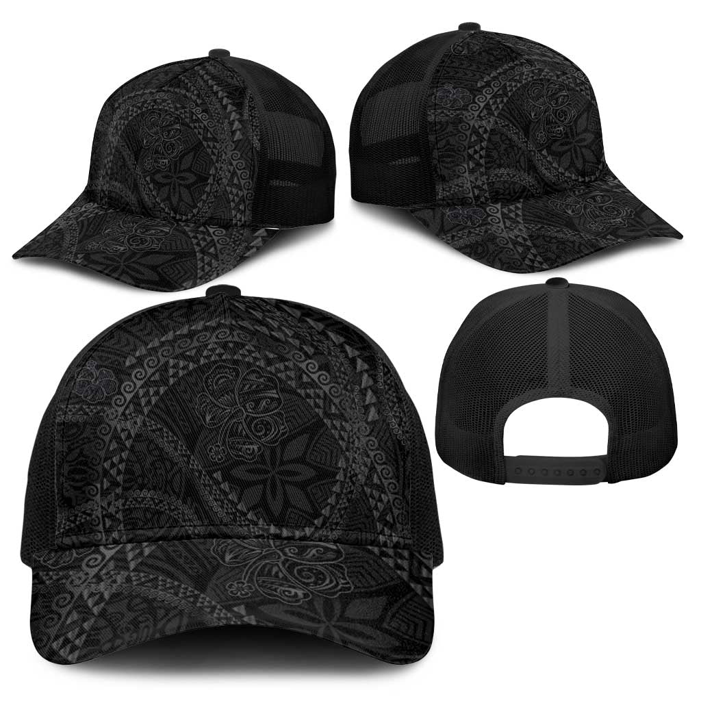 Hawaiian Kakau Art and Hisbiscus Tattoo Baseball Net Cap Tribal Pattern-Black Gradient Style - Polynesian Pride