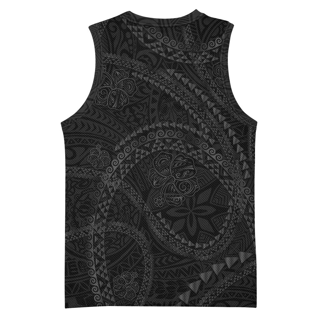 Hawaiian Kakau Art and Hisbiscus Tattoo Basketball Jersey Tribal Pattern-Black Gradient Style - Polynesian Pride
