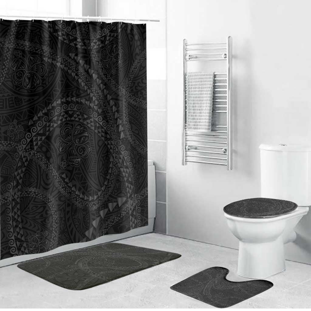 Hawaiian Kakau Art and Hisbiscus Tattoo Bathroom Set Tribal Pattern-Black Gradient Style - Polynesian Pride
