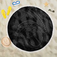 Hawaiian Kakau Art and Hisbiscus Tattoo Beach Blanket Tribal Pattern-Black Gradient Style - Polynesian Pride