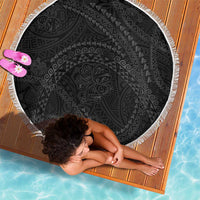 Hawaiian Kakau Art and Hisbiscus Tattoo Beach Blanket Tribal Pattern-Black Gradient Style - Polynesian Pride