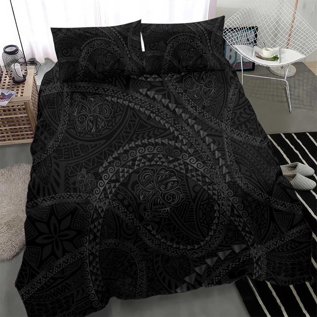Hawaiian Kakau Art and Hisbiscus Tattoo Bedding Set Tribal Pattern-Black Gradient Style - Polynesian Pride