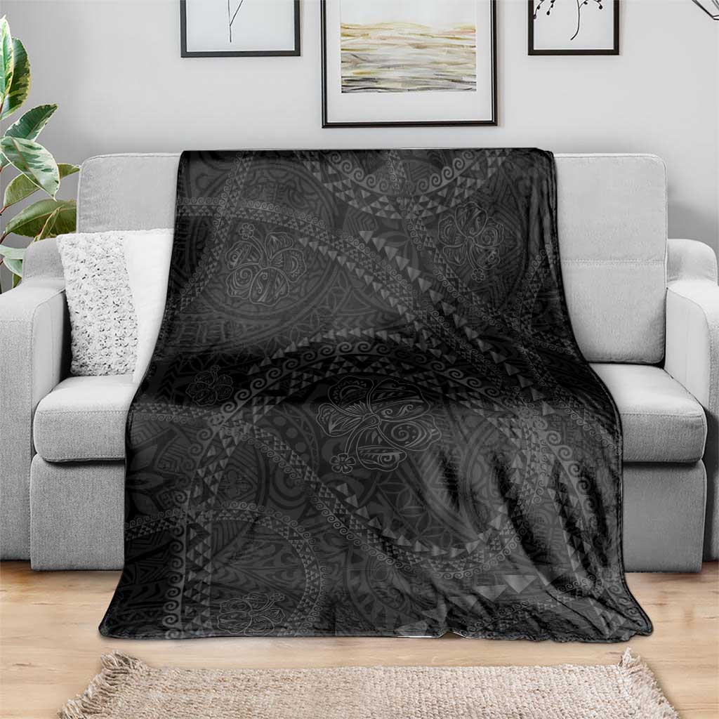 Hawaiian Kakau Art and Hisbiscus Tattoo Blanket Tribal Pattern-Black Gradient Style - Polynesian Pride