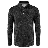 Hawaiian Kakau Art and Hisbiscus Tattoo Button Sweatshirt Tribal Pattern-Black Gradient Style - Polynesian Pride