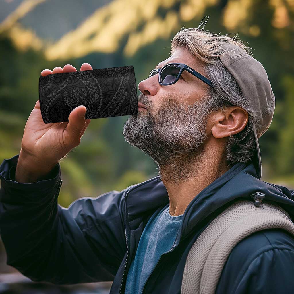 Hawaiian Kakau Art and Hisbiscus Tattoo 4 in 1 Can Cooler Tumbler Tribal Pattern-Black Gradient Style - Polynesian Pride