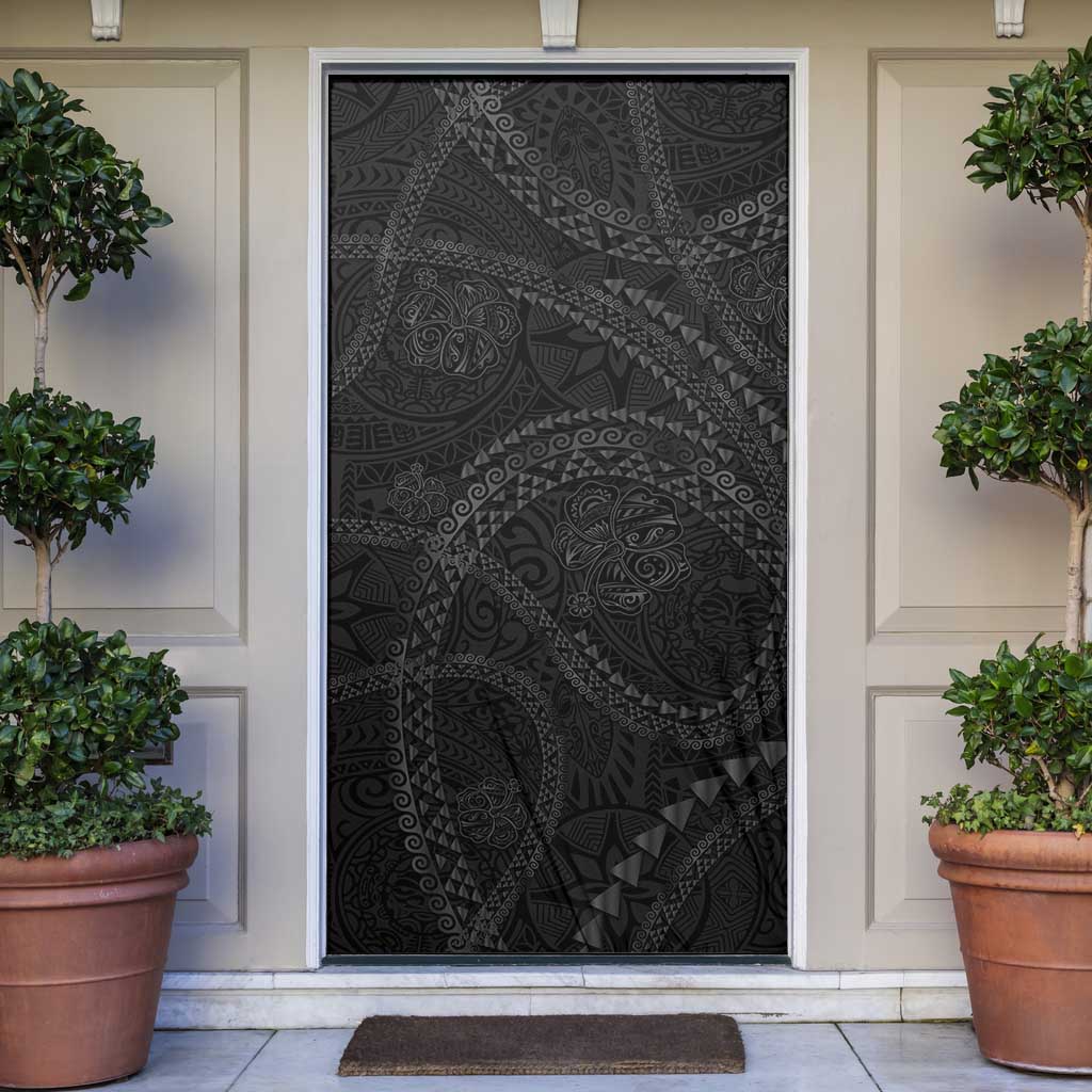 Hawaiian Kakau Art and Hisbiscus Tattoo Door Cover Tribal Pattern-Black Gradient Style - Polynesian Pride