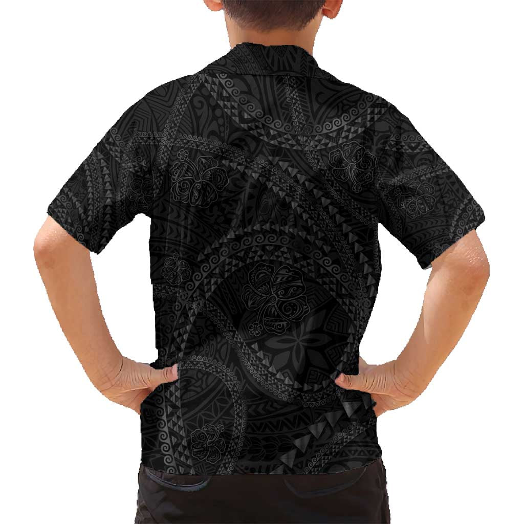 Hawaiian Kakau Art and Hisbiscus Tattoo Family Matching Long Sleeve Bodycon Dress and Hawaiian Shirt Tribal Pattern-Black Gradient Style - Polynesian Pride