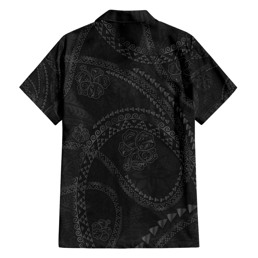 Hawaiian Kakau Art and Hisbiscus Tattoo Family Matching Long Sleeve Bodycon Dress and Hawaiian Shirt Tribal Pattern-Black Gradient Style - Polynesian Pride