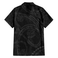 Hawaiian Kakau Art and Hisbiscus Tattoo Family Matching Off Shoulder Maxi Dress and Hawaiian Shirt Tribal Pattern-Black Gradient Style - Polynesian Pride