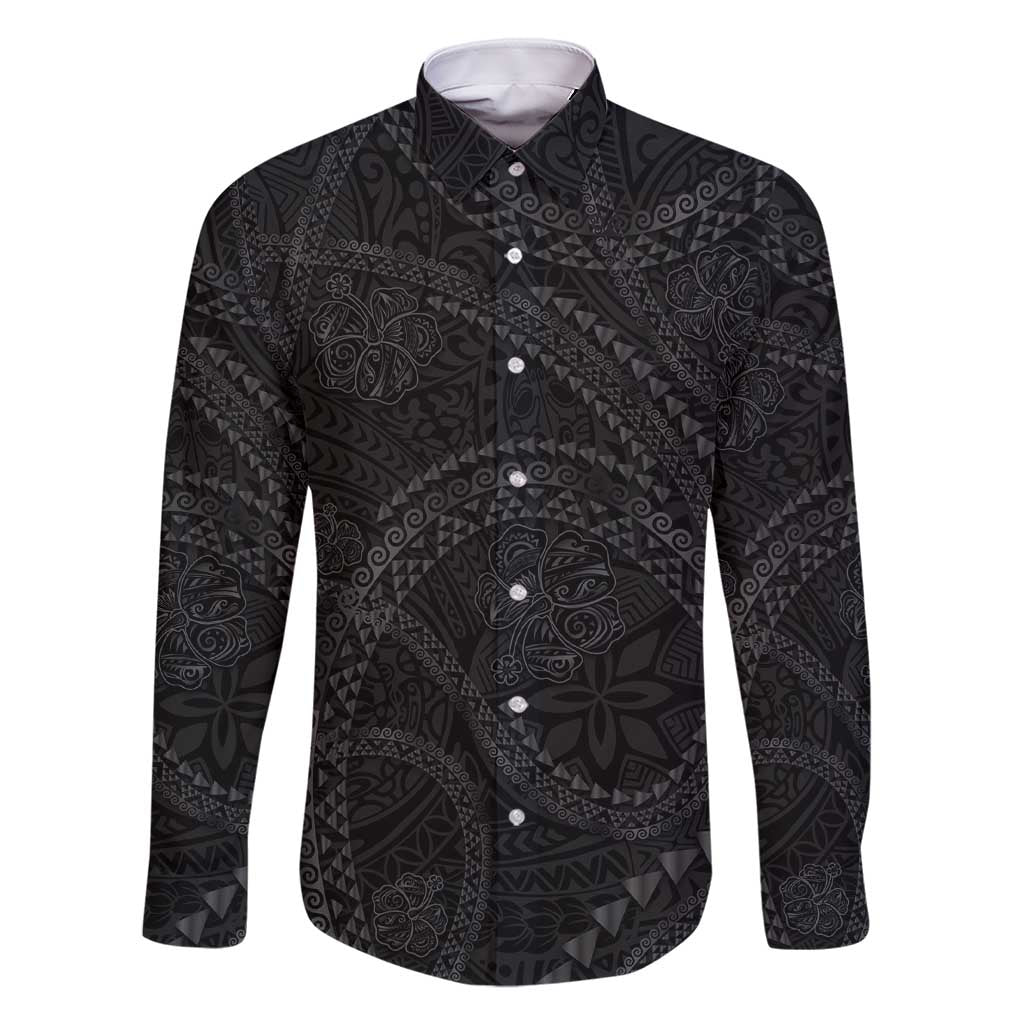 Hawaiian Kakau Art and Hisbiscus Tattoo Family Matching Short Sleeve Bodycon Dress and Hawaiian Shirt Tribal Pattern-Black Gradient Style - Polynesian Pride