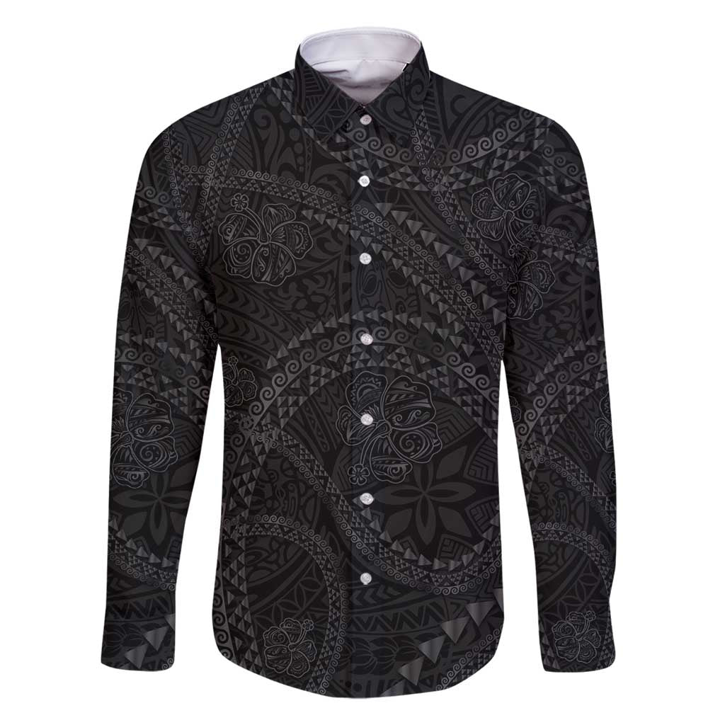 Hawaiian Kakau Art and Hisbiscus Tattoo Family Matching Tank Maxi Dress and Hawaiian Shirt Tribal Pattern-Black Gradient Style - Polynesian Pride