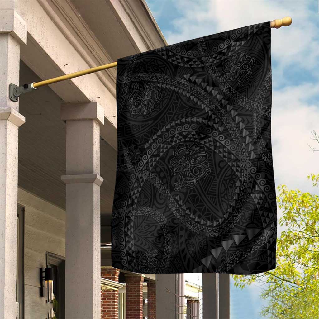 Hawaiian Kakau Art and Hisbiscus Tattoo Garden Flag Tribal Pattern-Black Gradient Style - Polynesian Pride