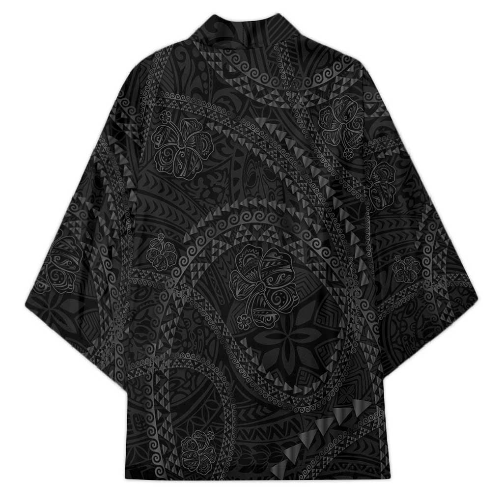 Hawaiian Kakau Art and Hisbiscus Tattoo Kimono Tribal Pattern-Black Gradient Style - Polynesian Pride