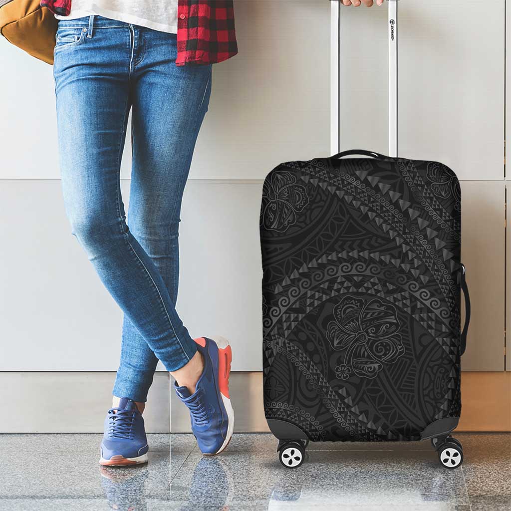 Hawaiian Kakau Art and Hisbiscus Tattoo Luggage Cover Tribal Pattern-Black Gradient Style - Polynesian Pride