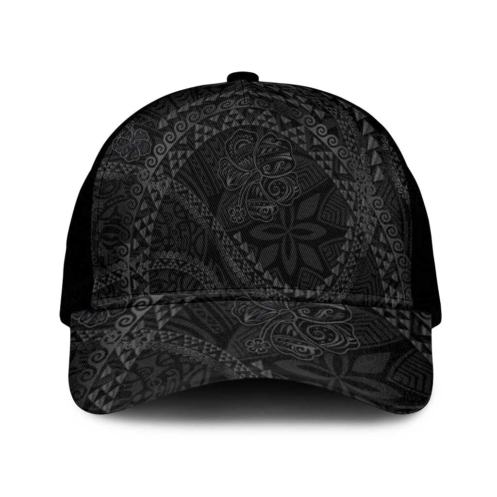 Hawaiian Kakau Art and Hisbiscus Tattoo Mesh Trucker Cap Tribal Pattern-Black Gradient Style - Polynesian Pride