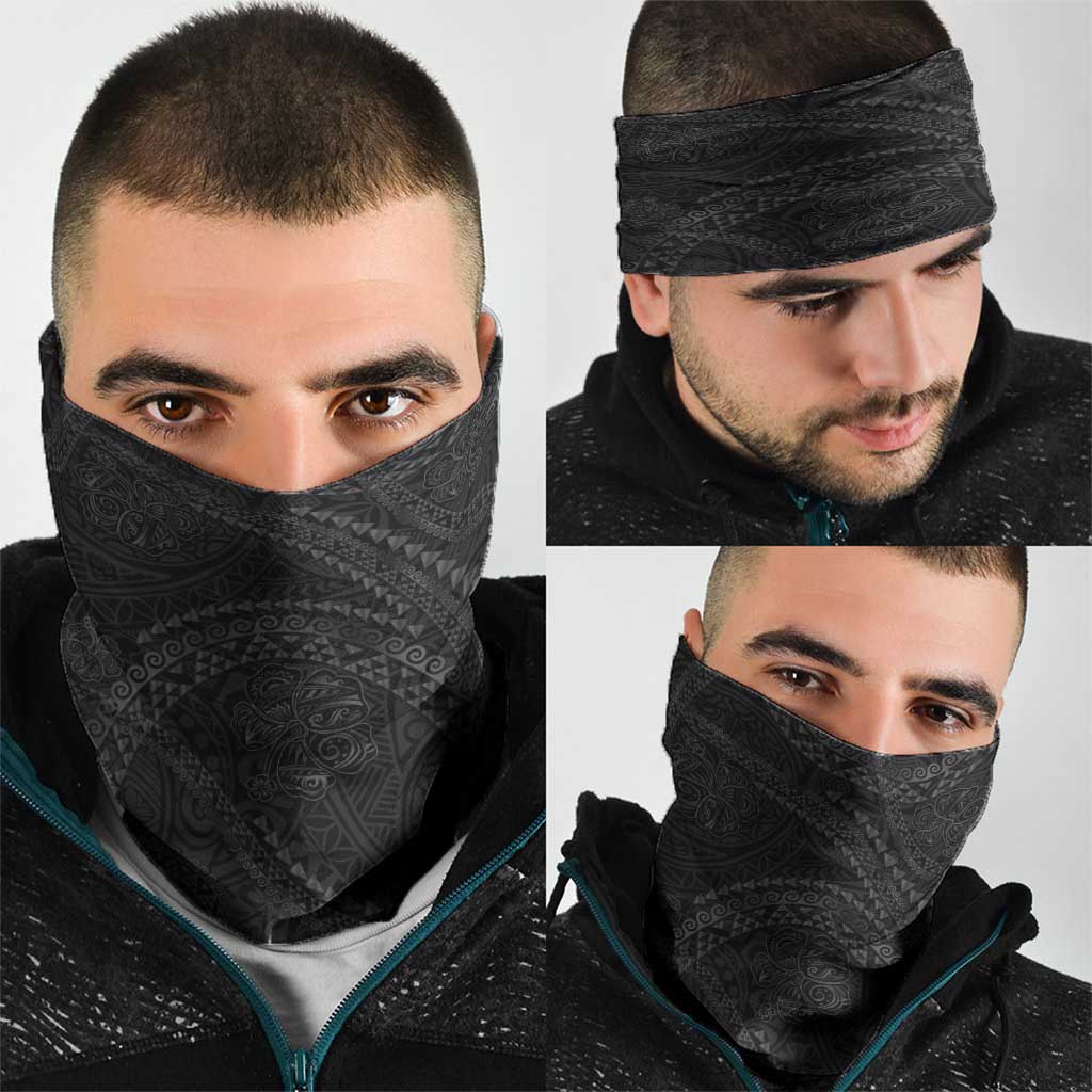 Hawaiian Kakau Art and Hisbiscus Tattoo Neck Gaiter Tribal Pattern-Black Gradient Style - Polynesian Pride