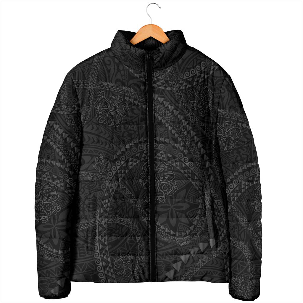 Hawaiian Kakau Art and Hisbiscus Tattoo Padded Jacket Tribal Pattern-Black Gradient Style - Polynesian Pride