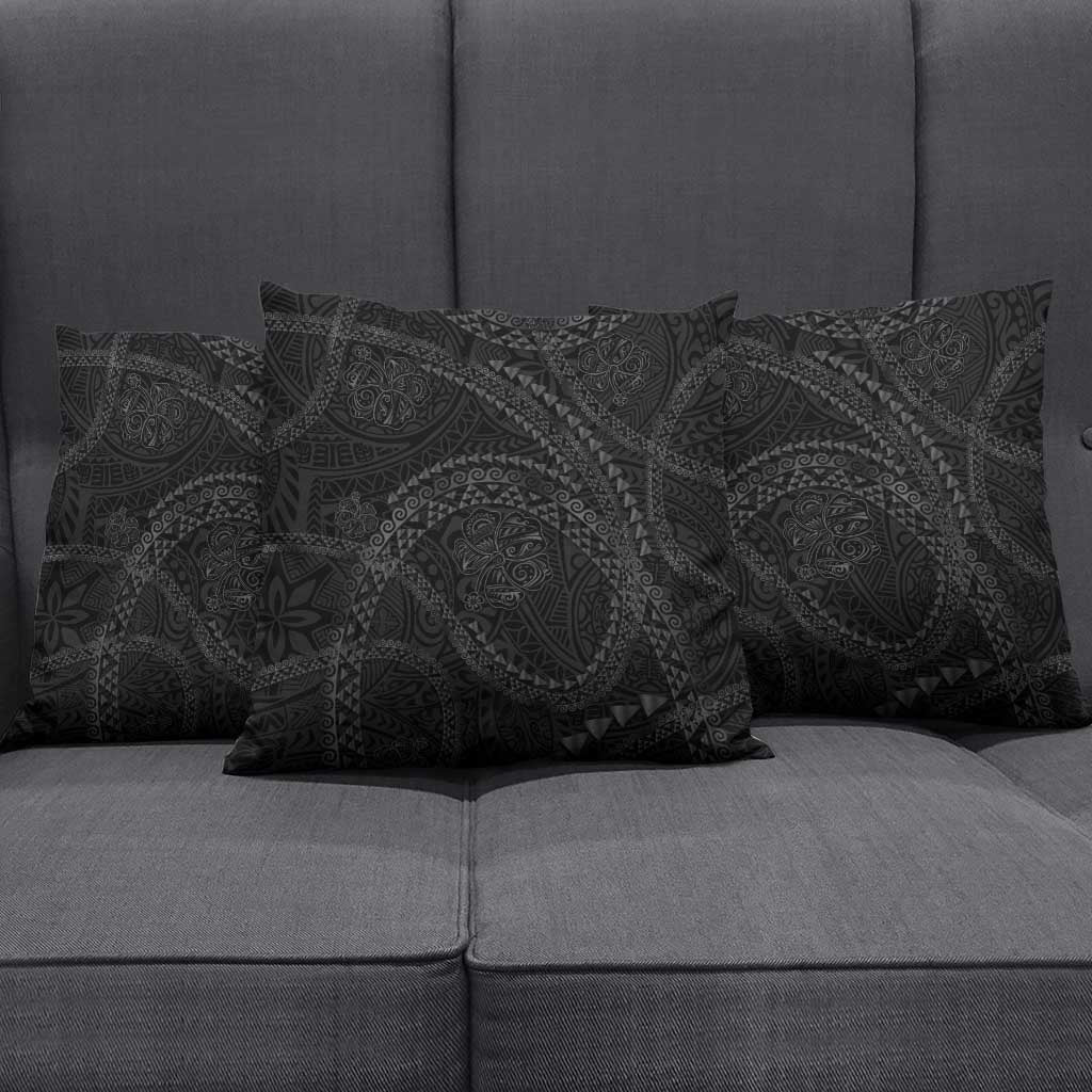 Hawaiian Kakau Art and Hisbiscus Tattoo Pillow Cover Tribal Pattern-Black Gradient Style - Polynesian Pride