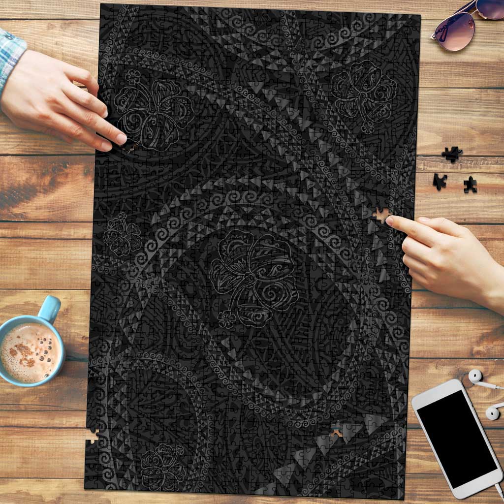 Hawaiian Kakau Art and Hisbiscus Tattoo Puzzle Tribal Pattern-Black Gradient Style LT03 Black - Polynesian Pride