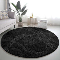 Hawaiian Kakau Art and Hisbiscus Tattoo Round Carpet Tribal Pattern-Black Gradient Style - Polynesian Pride